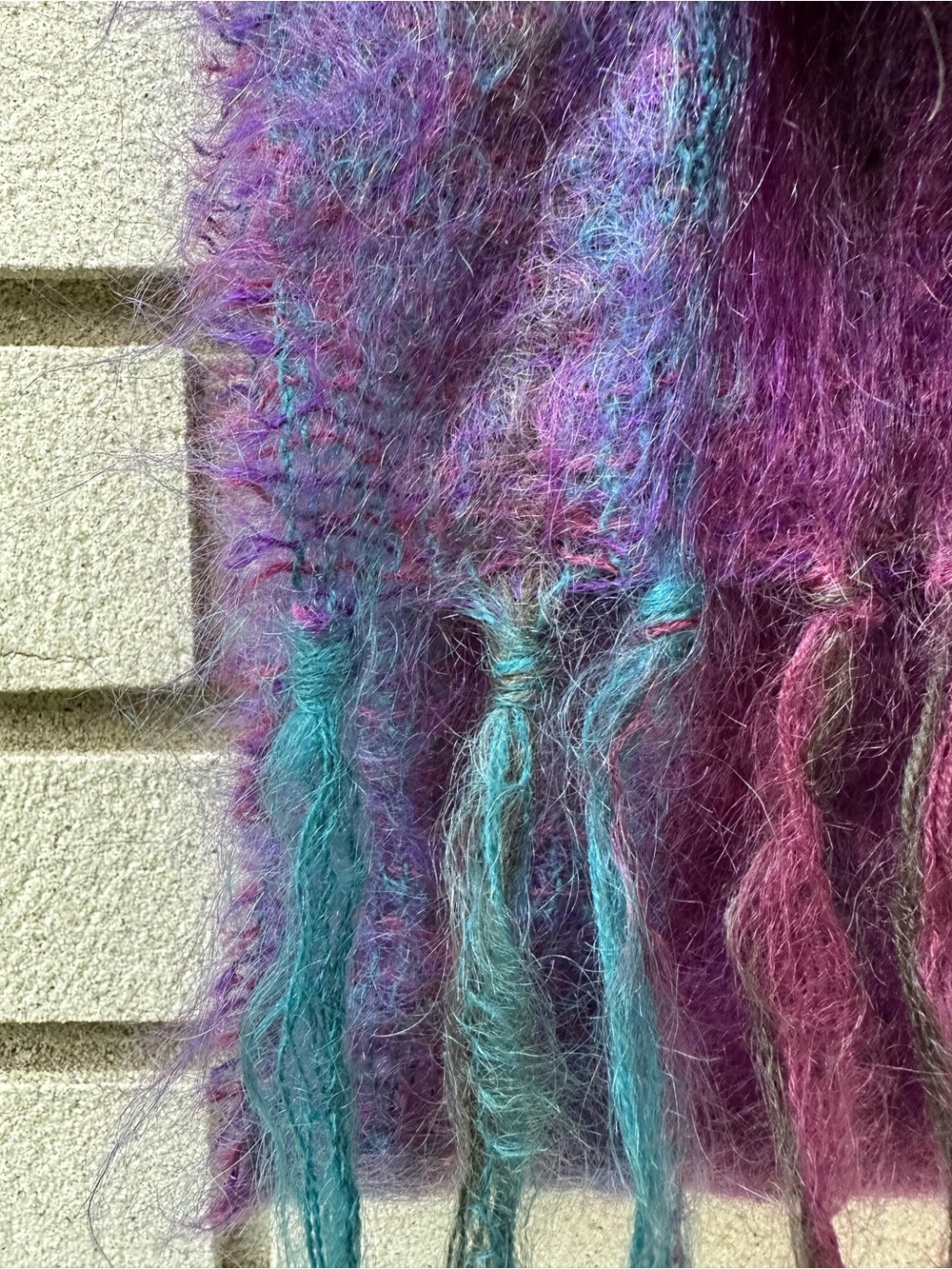 Royal Scot Mohair Wool Scarf Purple Teal Fringe UK Fuzzy Indie Sleaze Luxe - Picture 7 of 9